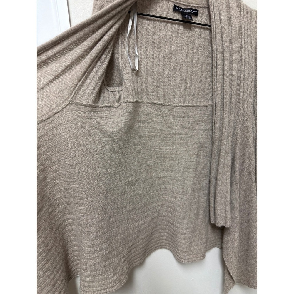 Elena Solano 100% Cashmere Ribbed Cardigan Taupe Brown Open Front Womens M - Picture 9 of 11